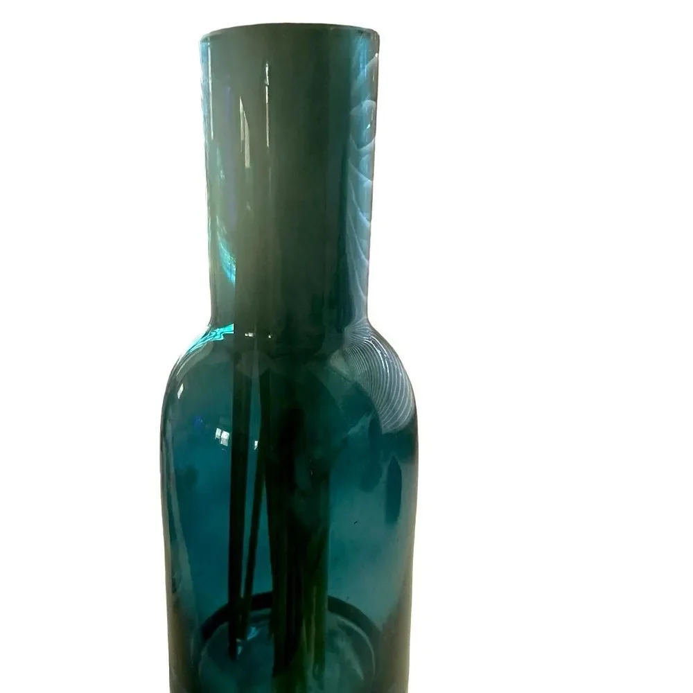 NIB Flora Bunda Pampas Grass in Blue Glass Vase